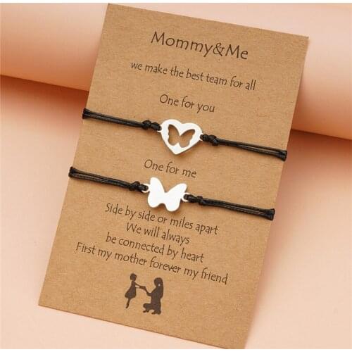 2pcs/set 2021 Bracelet New Mothers Day Card Creative Stainless Steel Hollow Butterfly Woven Bracelet