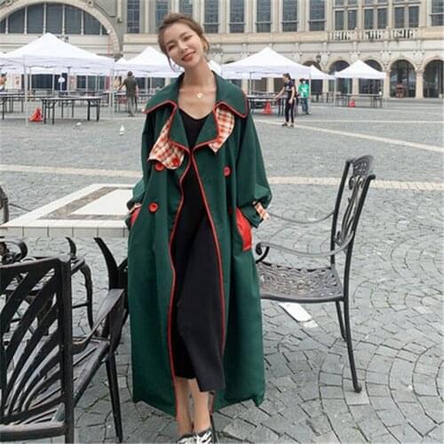 2020 Elegant Spring Autumn Windbreaker For Women Fashion Female Long Trench Harajuku With Belt Overcoat Ladies Coats M605