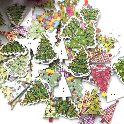 30pcs Mixed Christmas Tree Wood Button Sewing Accessories Decorative Buttons Handmade Scrapbooking Craft DIY WB562