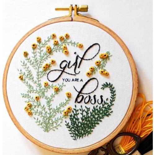 4pcs Flower Potted Plant Embroidery Fabric Kit With Diy Material Kits 15cm+20cm Bamboo Embroidery Hoop