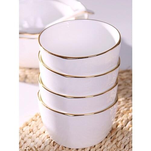 Pack Of 4pcs White Bowl Gold Inlay Bone China Soup Bowl Solid White Premium Quality
