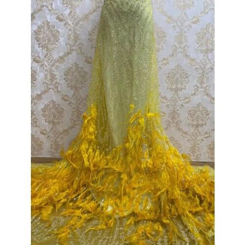 African lace fabric with beaded and feathers french lace fabric SYJ-518687 tulle lace for bridal wedding party dress