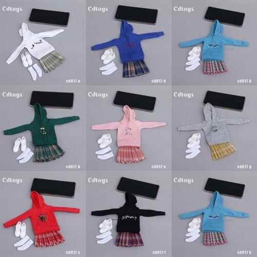 CD017 In Stock 1/6 Scale Female Dolls Trendy Hoodie Pleated Skirt Set Model For 12 inches Action Figure Dolls Accessories