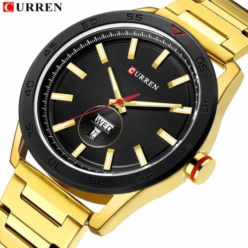 CURREN Luxury Top Brand Mens Sport Watch Gold Full Steel Quartz Watches Men Date Waterproof Military Clock Man relogio masculino