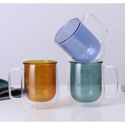 Color liner glass double-layer cup double wall glass coffee mugs transparent water cup heat insulation cute coffee mugs cups