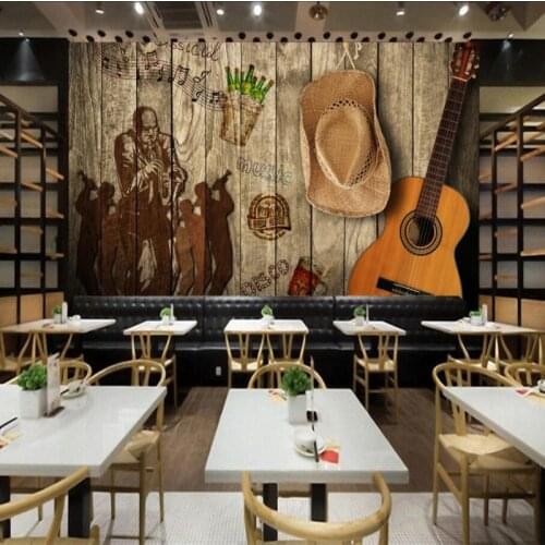 Photo wallpaper Vintage Retro rock music bar KTV wood personality background wallpaper customized high quality murals