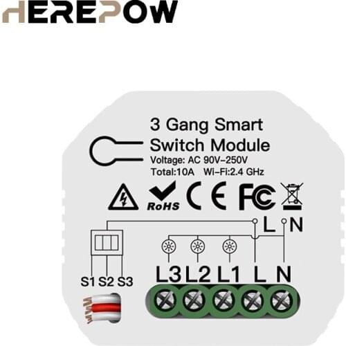 Herepow 3-way Smart Switch Control, DIY Switch Breaker Module Smart Life, Tuya App Operates Remotely with Alexa Google Home, Sma