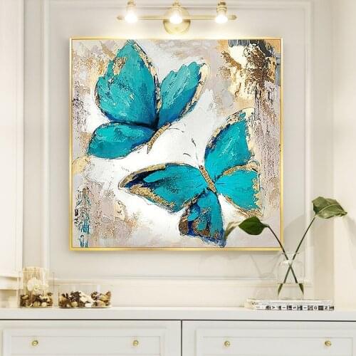 Two blue butterflies Oil Painting on Canvas Wall Art Posters and Prints Nordic Wall Picture for Living Room Home Decor