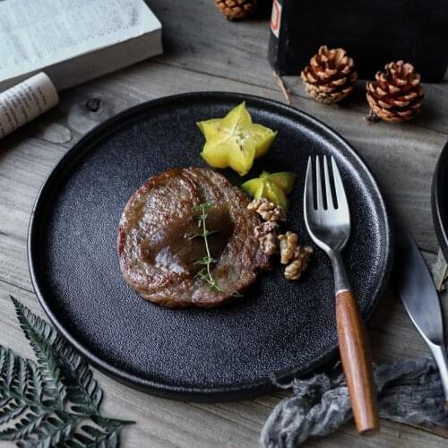 Ceramic tableware, steak plate, fruit plate, iron plate, braised plate, spaghetti, sushi, Western plate, black matte flat plate