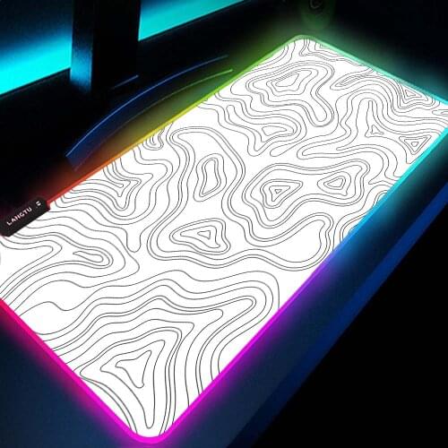 Black White Lines Custom Led RGB Mouse Pad Computer Mausepad Xxl Backlit Mat for Genshin Impact Mause Gamer Gaming Keyboard Pad