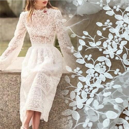 Latest Off White DIY sewing Afrian French Sewing Clothes Lace Fabric Garment wedding Dress gwon Fabric Material