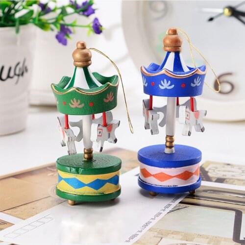 Top Sale Merry Christmas Wood Carousel Horse Ornaments Mini Beautiful Wooden Xmas Children Gift Toys New Year Christmas Gifts