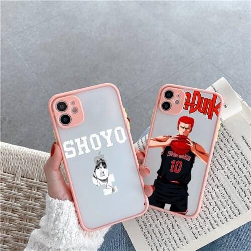 SLAM DUNK Phone Case For iPhone 12 11 Mini Pro XR XS Max 7 8 Plus X Matte transparent Pink Back Cover