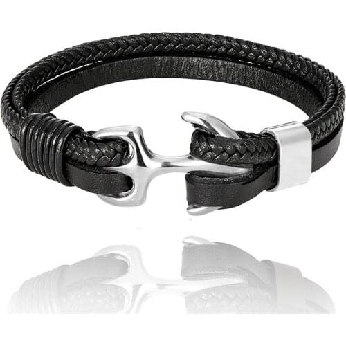 Trendy Classic Hand-Woven Leather Bracelet Cowhide Rope Chain stainless steel Accessories Anchor Bracelets&Bangle Jewelry gifts