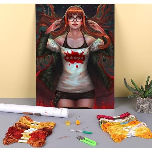 Cartoon Girl Woman Printed Fabric 11CT Cross Stitch DIY Embroidery Patterns DMC Threads Handiwork Hobby Knitting Adults