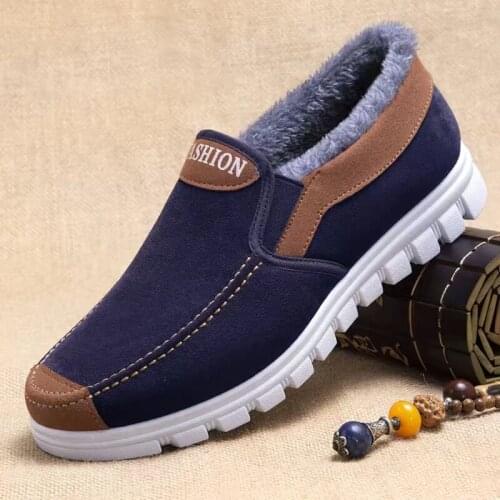 WEH suede shoes men Winter mens cotton shoes warm plus velvet shoes non-slip soft bottom casual mens shoes trend men loafers