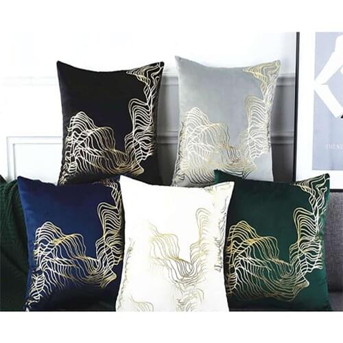 Soft Velvet Cushion Cover Nordic Simple Decorative Pillow Covers for Living Room Solid Color Golden Lines Pillowcase Home Decor
