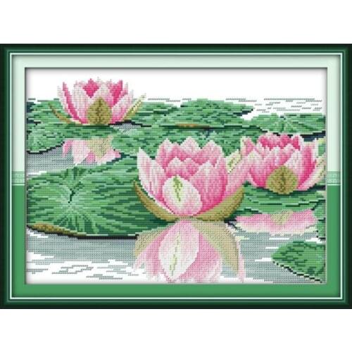 Beautiful lotus cross stitch kit flower 14ct printed fabric canvas stitching embroidery DIY handmade needlework