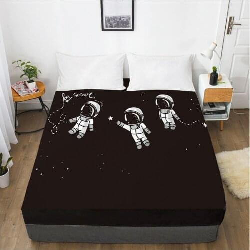 Cartoon space astronaut Childrens Elastic fitted sheet bed sheet With An Elastic Band Mattress Cover Bed cover for kids BLACK