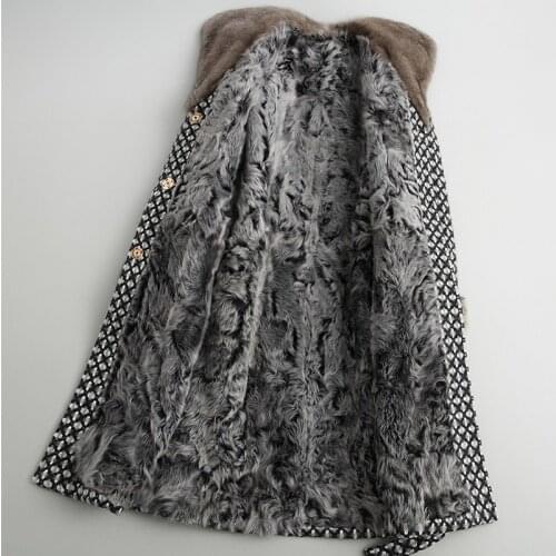 Real Female Natural Lamb Tweed Coat 2020 Winter Jacket Women Mink Fur Collar Korean Woolen Coats MY3778