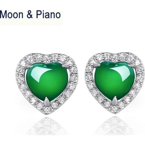 Natural Chalcedony Heart Earrings Real 925 Sterling Silver Romantic Wedding Fine Jewelry for Woman Birthday Gift