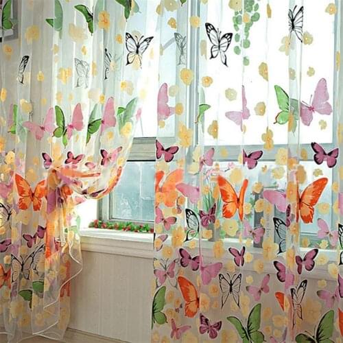 New 1Pc Butterfly Transparent Romantic Curtains Tulle 1x2m for Casement And Sheer Voile Curtain Door Printed Window Curtain