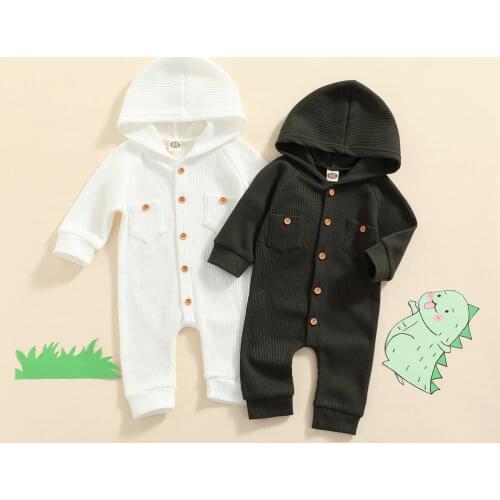 Baby Autumn Knitted Rompers Toddler Infant Kids Boys Solid Long Sleeve Single Breasted Hooded Rompers Jumpsuits Overalls Clothes