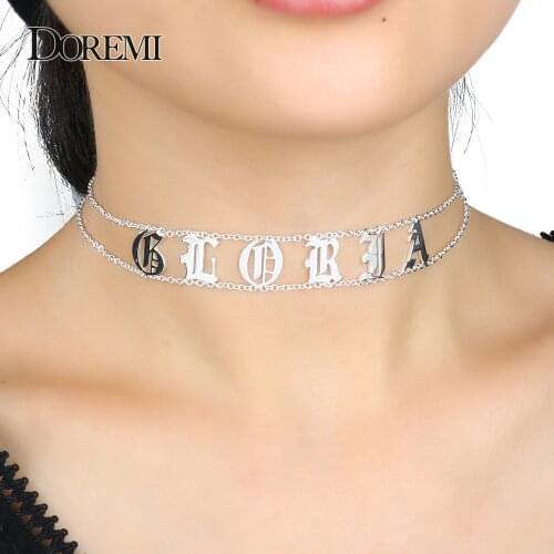 DOREMI 2019 Old English Numbers Necklace Name Custom Choker Personalized Letter Necklace for Girl Gothic Chic Jewelry