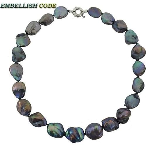 Wholesales 2016 NEW large size keshi stely Melon seed shape natural fresh water pearl necklace statement black blue fine jewelry