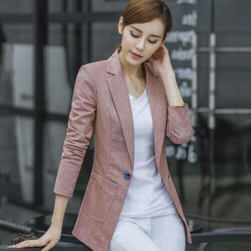 Small Blazers Women Spring Autumn Casual Long-sleeved Linen V-neck One Button Small Suit Slim Large Size Cotton Linen Suit A968