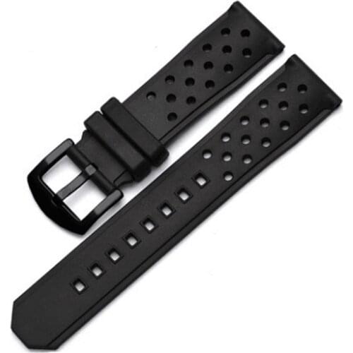 22mm Perforated Silicone Rubber Rally Watch Band Strap Waterproof Air Hole Watchband Stainless Steel Metal Buckle Bracelet