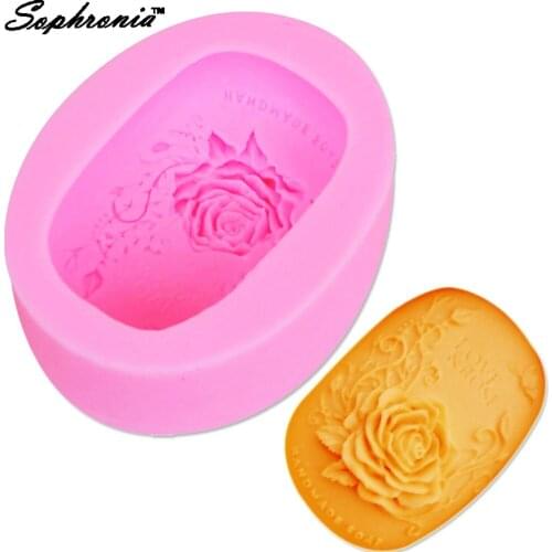Sophronia Mold Love Rose Handmade Soap Mold Oval Flower Mould Soap DIY Silicone Molds for Soap S011, 9.5*7.5*2.9cm