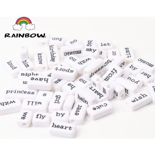 Mixed with letter/word Square Shape White Acrylic Spacer Beads For kid Jewelry Making about 20pcs/lot 12-18mm