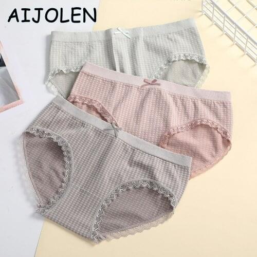 AIJOLEN Low-Waisted Cotton Bowknot Underpants Plaid Lace Girls' Underpants Comfortable Breathable Cute Underpants
