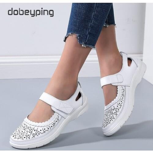 Dobeyping New Retro Hollow Summer Womens Shoes Genuine Leather Woman Loafers Cut outs Women Flats Breathable Light Female Shoe