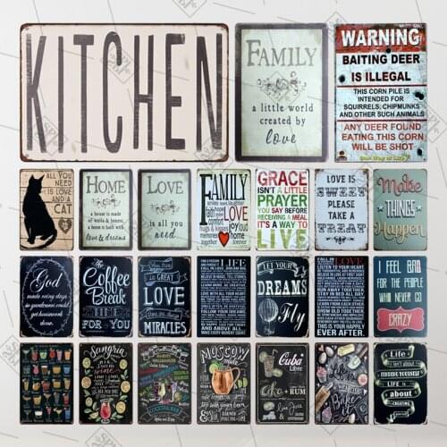 ALL YOU NEED IS LOVE Home & Family Decorative House Number Metal Sign Board Family Rules Sign Retro Bar Club Wall Art Stickers