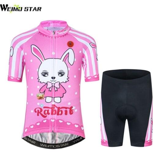 Weimostar Children Cycling Clothing Boys Girls Bicycle Jersey Short Sleeve Pad Shorts Sets Kids Pink Bike Jersey Ropa Ciclismo