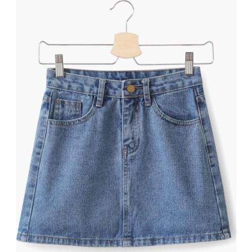 Denim Girls Skirts Wash High Waist Sexy Fashion A Line Short Zipper Skirt School Blue Female Streetwear Mini Casual Above Knee