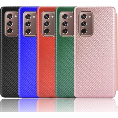 Protective Cover Flip Leather Case for Samsung Galaxy Z Fold2 Smartphone Accessories Shockproof Phone Shell Carbon Fiber Case