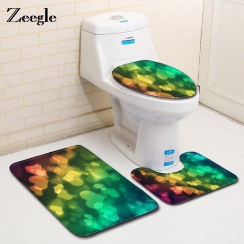 Zeegle Valentines Day Bathroom Carpet Mat Set Absorbent Bathroom Bath Mat Non-slip Toilet Rug Shower Foot Pad Toilet Lid Cover