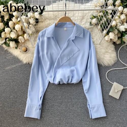 Design Retro Solid Blouse Women Korean Long sleece Casual Tops Spring Fashion Streetwear Blouses
