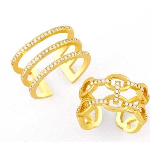 Gold Chain Double Layers Open Cuff Rings Adjustable CZ Micro Pave Three Layers Finger Ring Wholesale Jewelry Women Gift rigk42