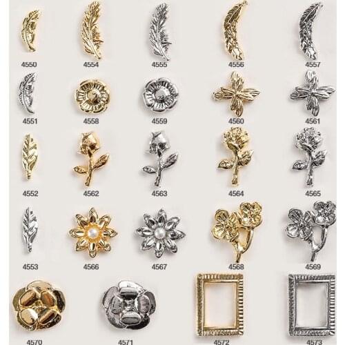 100pcs/lot 3D Alloy Gold Feather Flower Leaves Rose Rivets Studs Metal Manicure Nail Art Accessories DIY Nail Decoration Charms