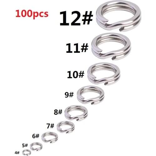 100pcs Stainless Steel Fishing Split Rings 4-12# Heavy Duty Double Circle Loop Connector Carp Tool Fishing Lure Bait Accessories