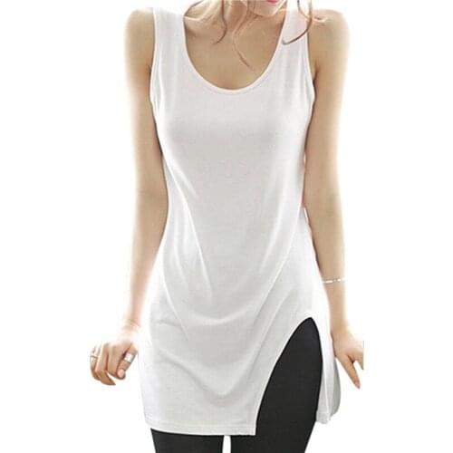 2018 Summer New Women Casual Tops Fitness Sexy Sleeveless Side Split Long Tank Slim Shirt Basic Tees Shirt Tops Modal Tank Tops