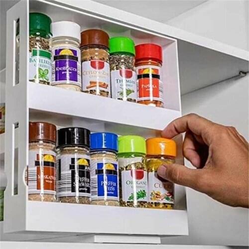 2020 Double Layer Multi-Function Storage Rack Rotating Kitchen Organizer Seasoning Spice Jar Holder