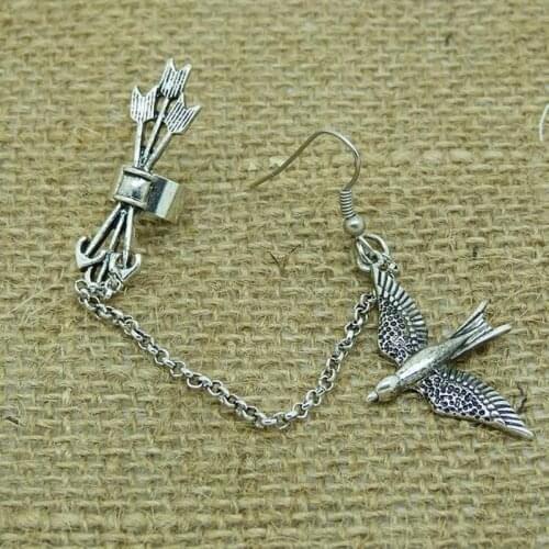 2020 Fashion Punk Style Vintate Metal Swallows & Arrow Ear Cuff Flying Bird Charm Long Chain Tassel Clip Earrings for Women 0108