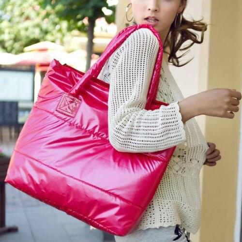 2021 Fashion Winter Space Cotton Padded Bag Female Large Capacity Tote Bag Pure Color Cotton Waterproof Padded Shoulder B