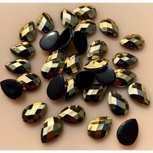 300pcs Gold Rhinestone Water Drop Flatback Strass Crystal Stones For Dress Crafts Decorations 7*10mm -S721*5