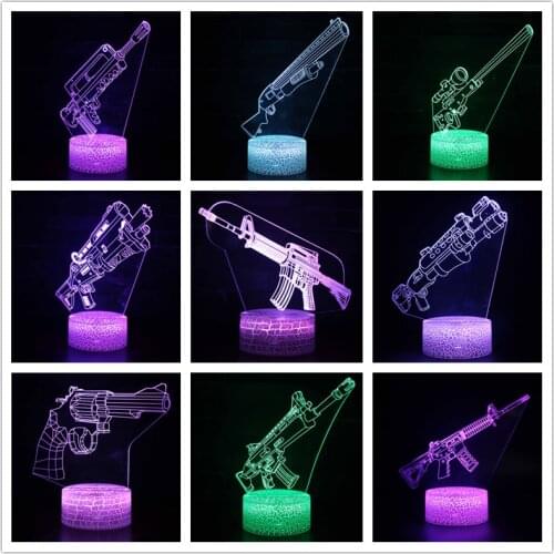 3D LED Night light Gun Shape 7 Color USB Acrylic Table Lamp Remote Touch Switch for Kids Gifts Baby Sleeping Lighting Home Decor